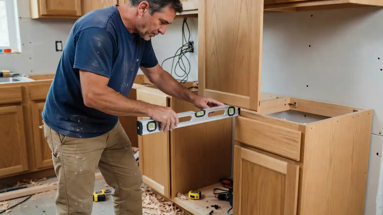 Custom wood kitchen cabinet installation