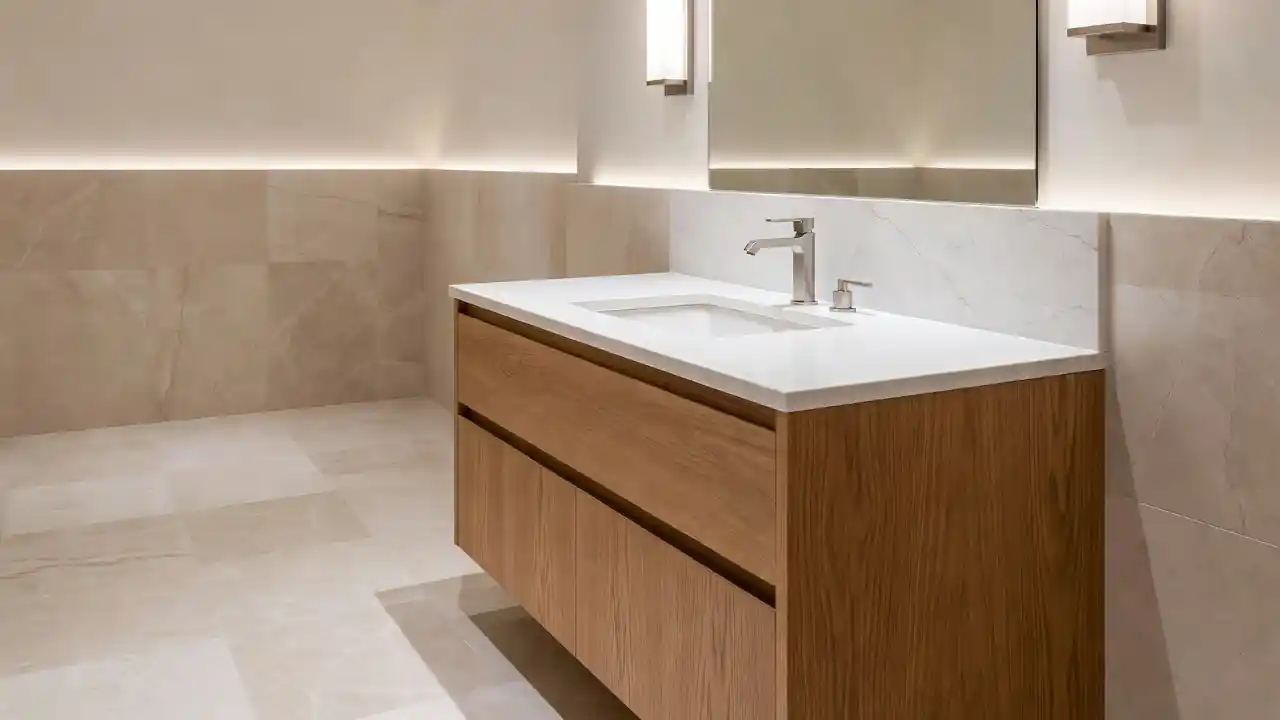 Custom single sink bathroom vanity