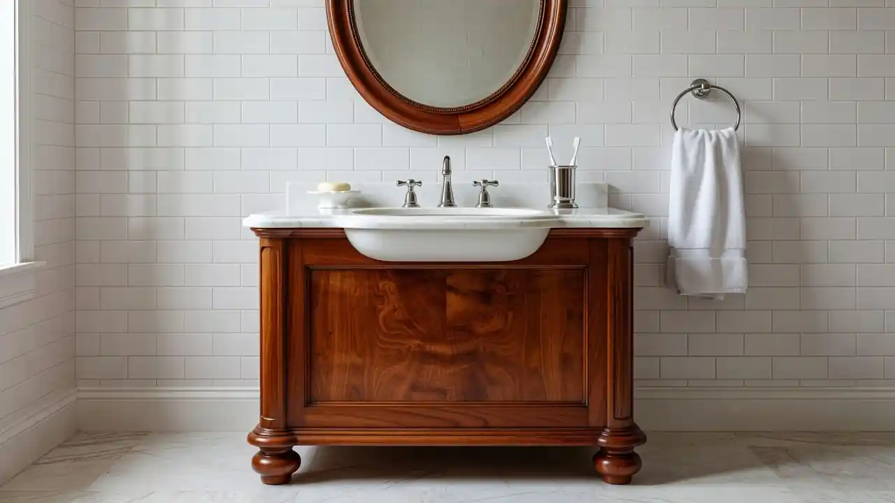 Cherry wood furniture-style bathroom vanity
