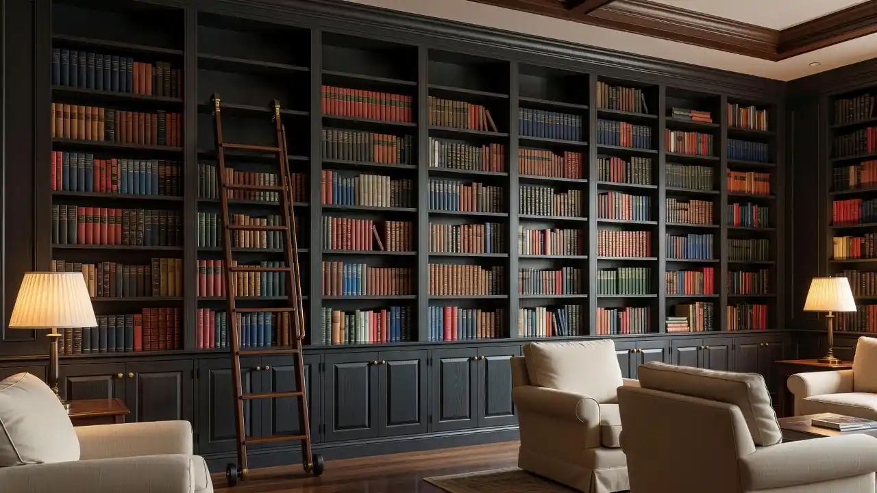 Built-in library bookshelves