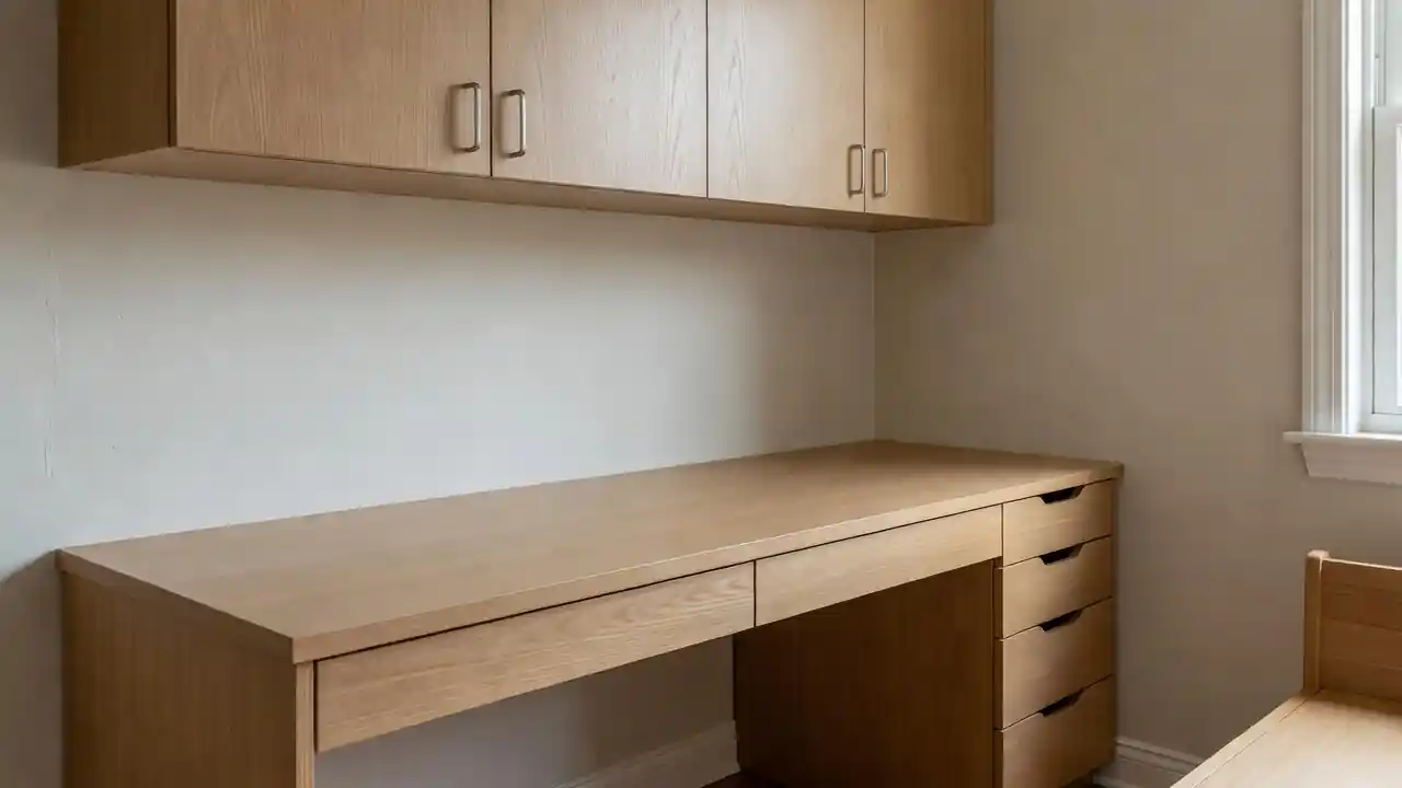 Home office built-in desk and cabinets