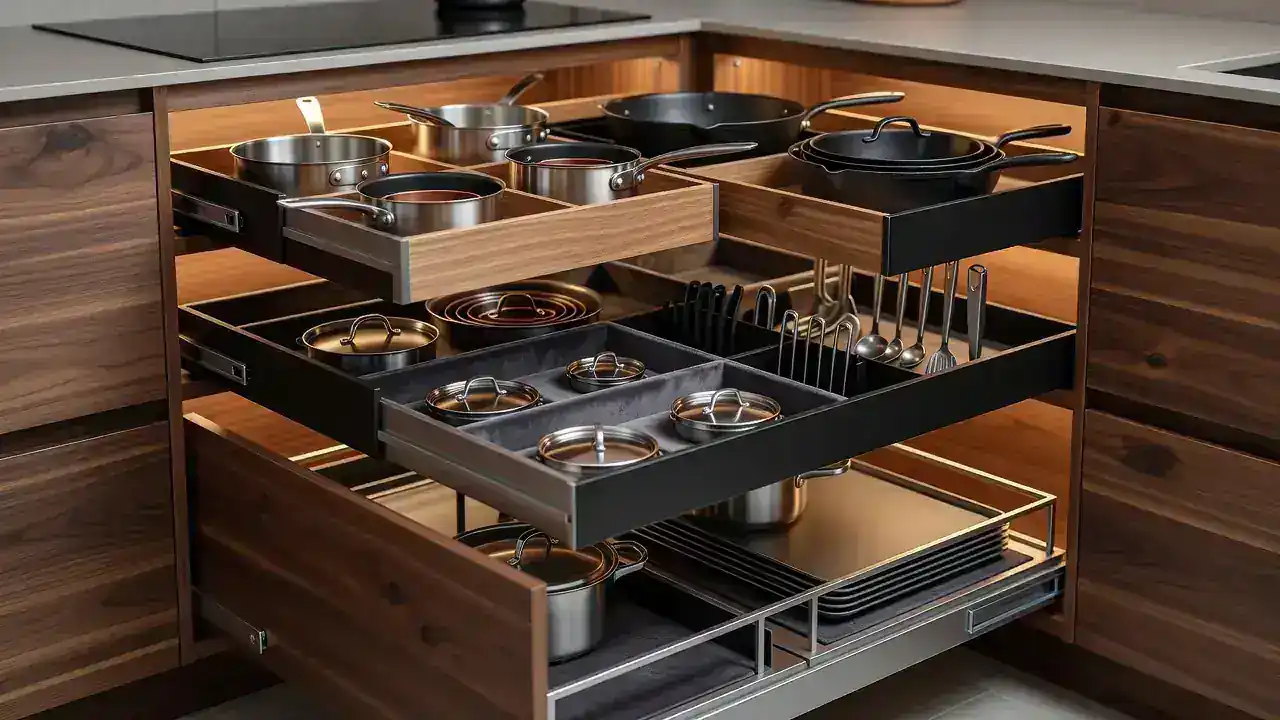 Wood kitchen storage detail