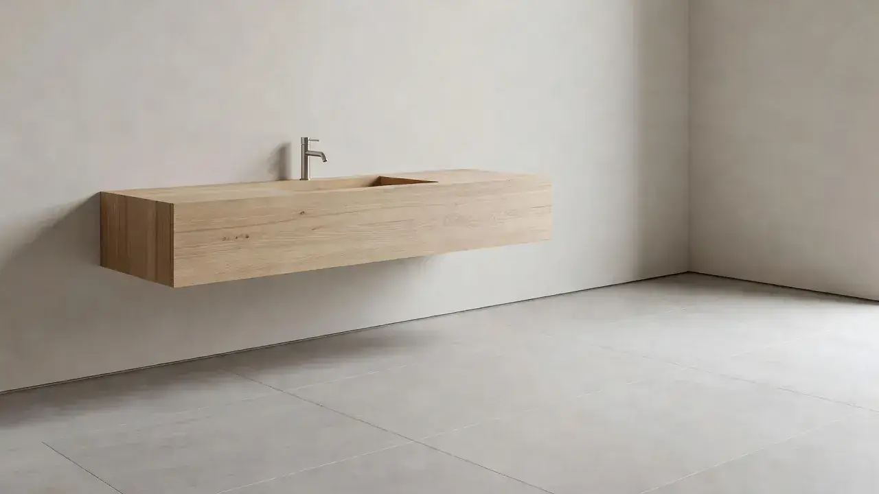 Floating wood bathroom vanity