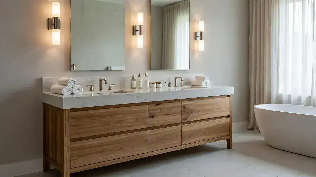 Custom double bathroom vanity in a primary bath